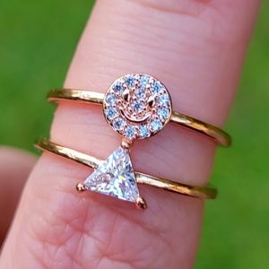 Diamond Smiley Face Cartoon Triangle Rose Gold Ring Size 6